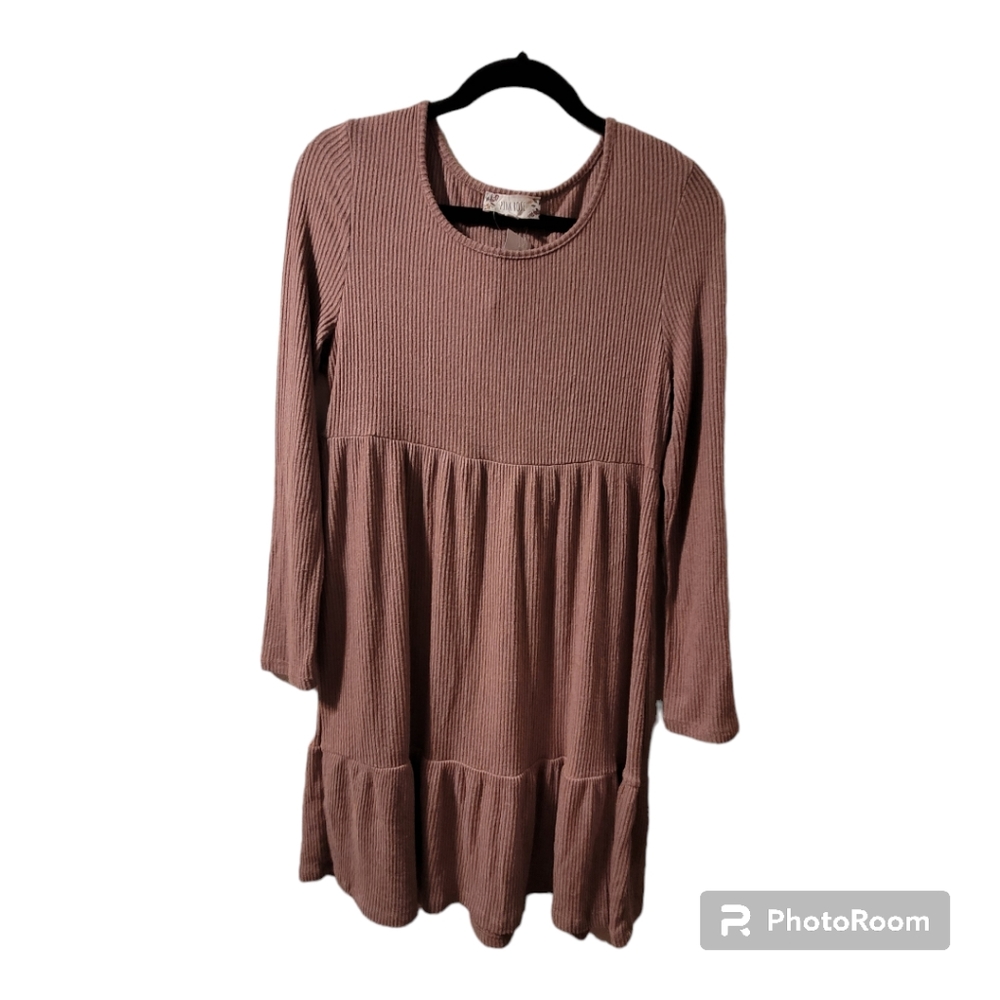 Pink Rose mauve cable knit long sleeve tiered dress size L